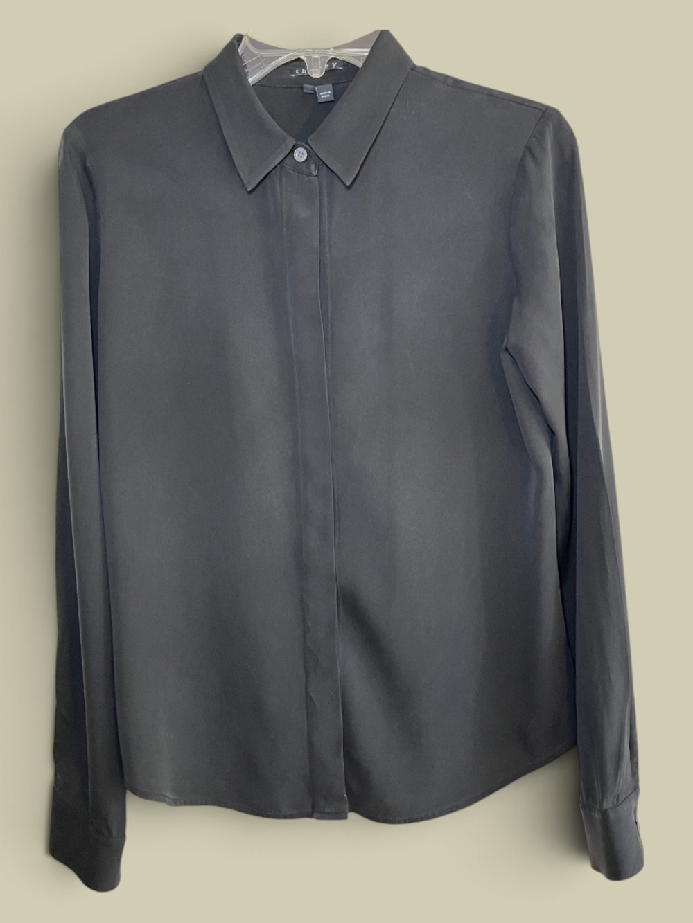 Theory Black Biddy Sheen Silk Blouse Size Small